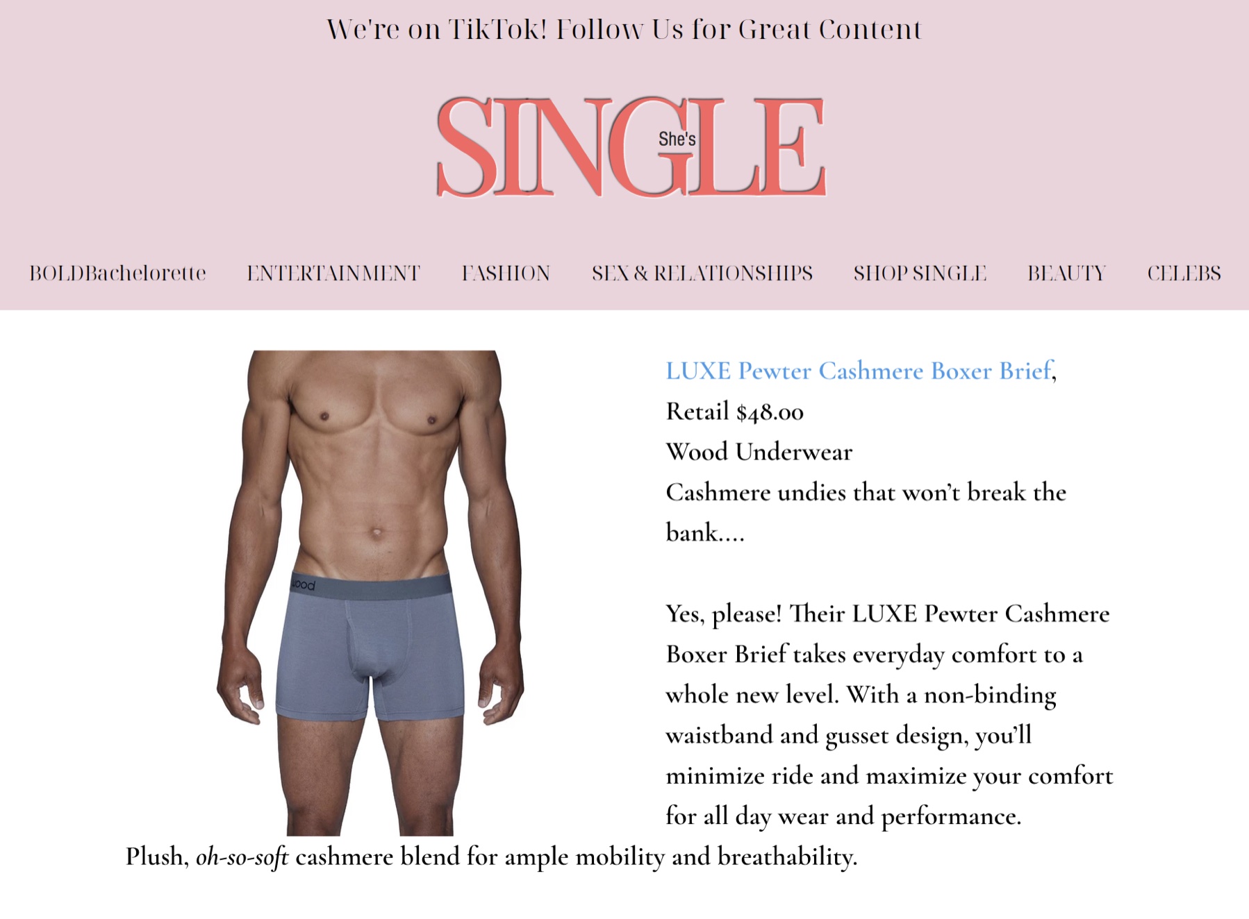 She's Single - Gift Guide - Cashmere Underwear for Him - Wood Underwear